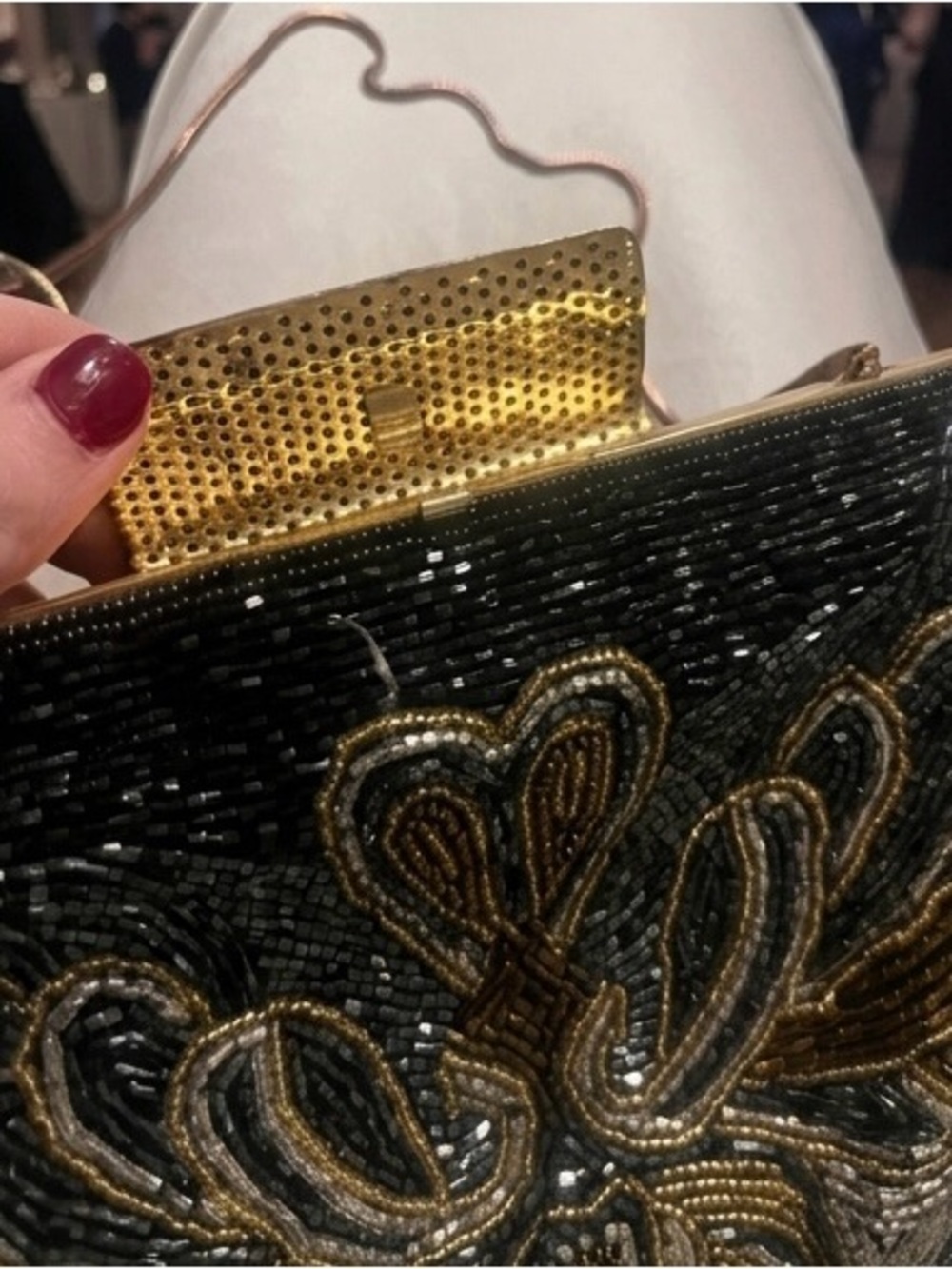 Vintage Black Beaded Shoulder Bag with Gold and Silver Accents - Picture 3 of 4
